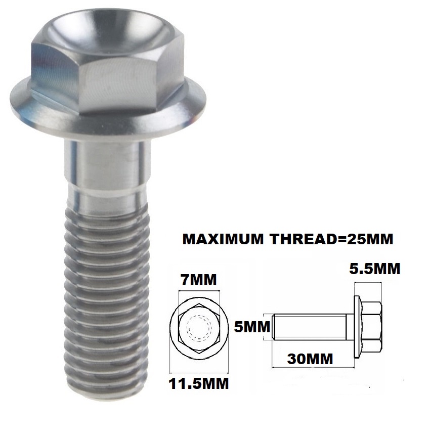 M5X30MM .8 THREAD PITCH TITANIUM FLANGE 7MM HEX BOLT GRADE 5